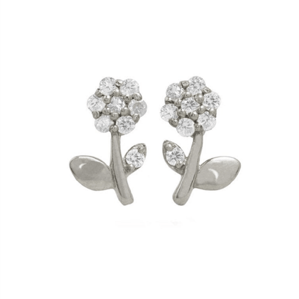 Pair of 925 Sterling Silver White CZ Gem Dainty Flower Minimal Earring Studs - Pierced Universe