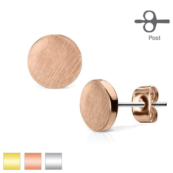 Pair of Brushed Brass Round Circle Earrings - Pierced Universe