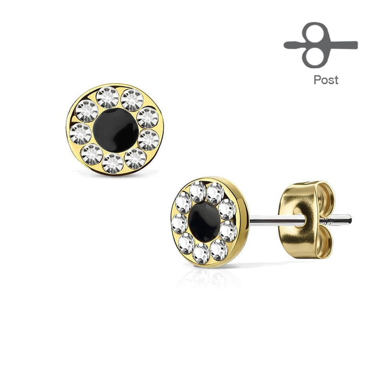 Pair of CZ Encircling Black Centre Earrings - Pierced Universe