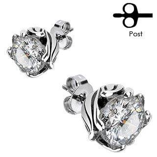 Pair of Stainless Steel White Gem Tribal Stud Earrings - Pierced Universe