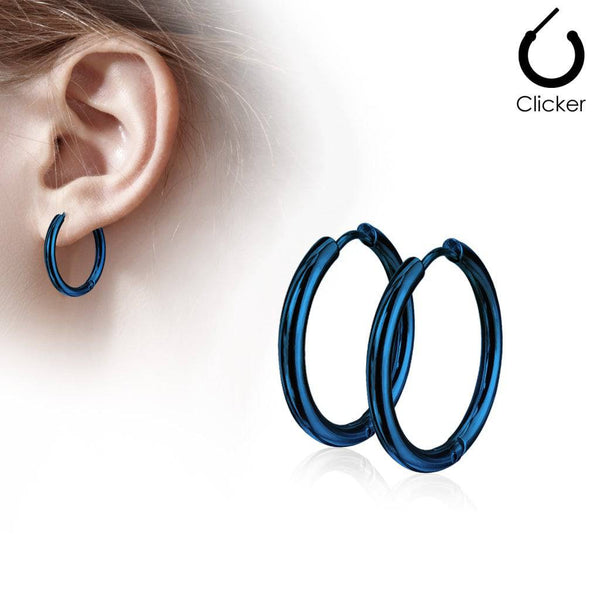 Pair of Thin Blue Surgical Steel Earring Hoops - Pierced Universe