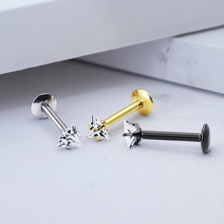 Rose Gold Plated Surgical Steel Triangle White CZ Internally Threaded Labret - Pierced Universe