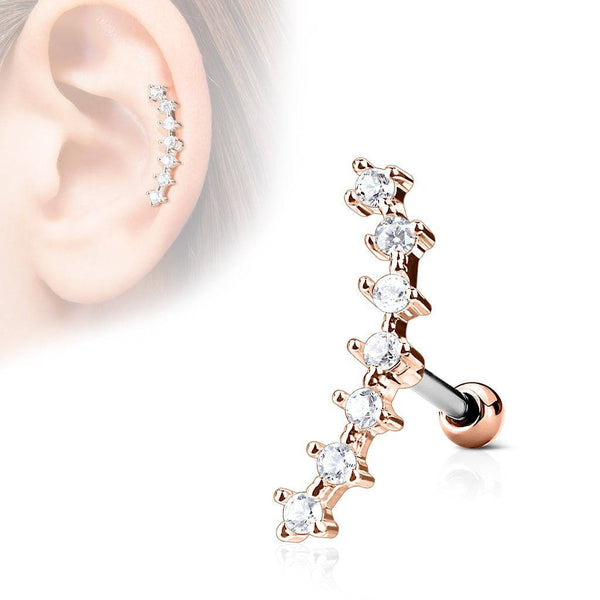 Rose Gold Plated Surgical Steel White Curved CZ Helix Barbell - Pierced Universe