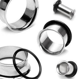 Single Flared Surgical Steel Flesh Tunnel Gauges with O Ring - Pierced Universe