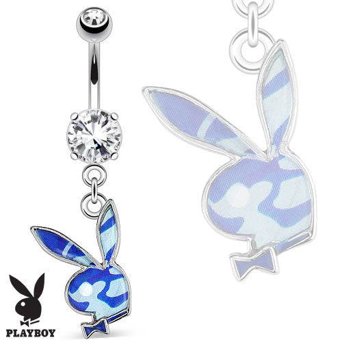 Surgical Steel Blue Camouflage Playboy Bunny Belly Button Dangling Navel Ring - Pierced Universe