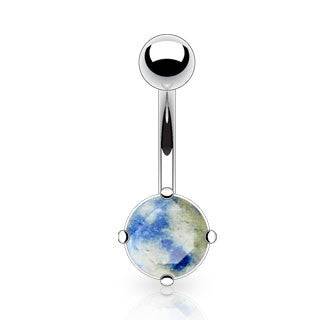Surgical Steel Blue Lapis Stone Prong Set Belly Button Ring - Pierced Universe