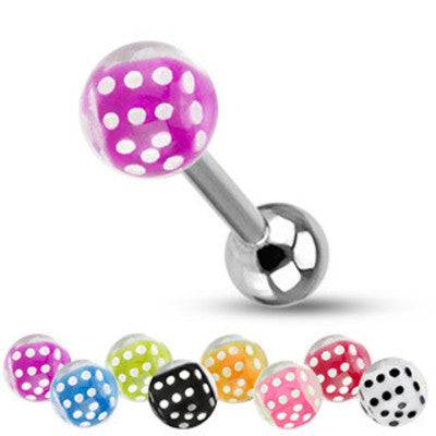 Surgical Steel Dice in Ball Acrylic Ball End Straight Barbell Tongue Ring - Pierced Universe