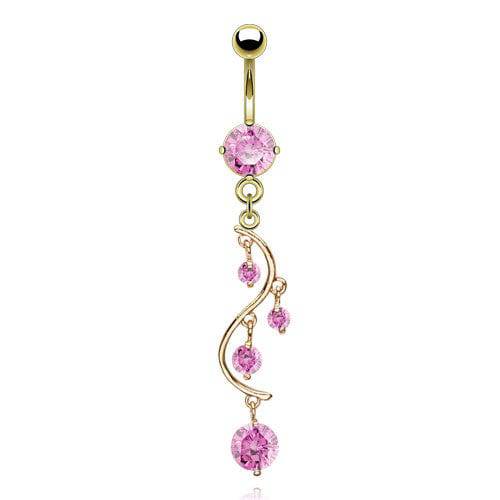 Surgical Steel Gold Plated Vine CZ Dangling Belly Ring - Pierced Universe