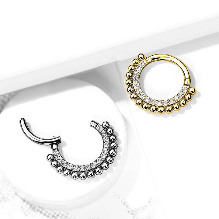 Surgical Steel Gold PVD Beaded Tribal Hinged Septum Ring Hoop Clicker - Pierced Universe