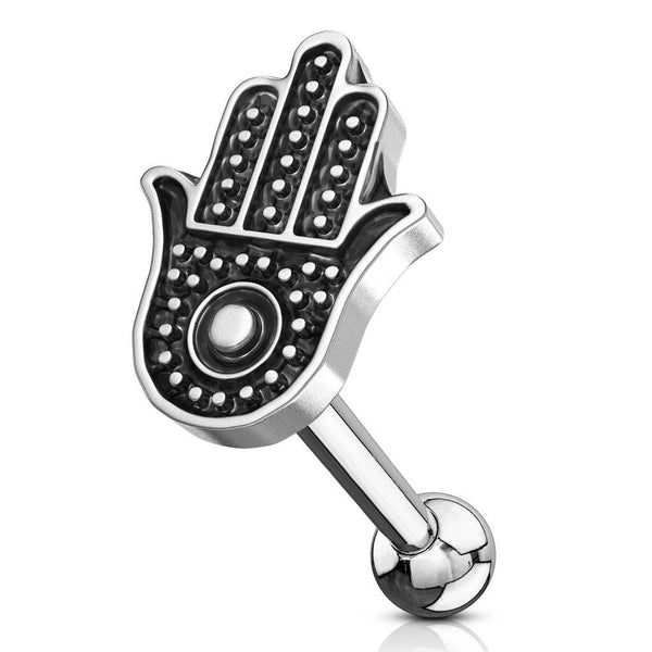 Surgical Steel Hand Of Fatima Hamsa Ball Back Cartilage Barbell - Pierced Universe