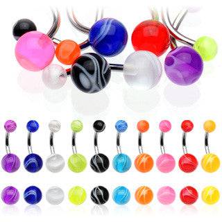 Surgical Steel Marble Swirl Flexible Belly Button Navel Ring - Pierced Universe