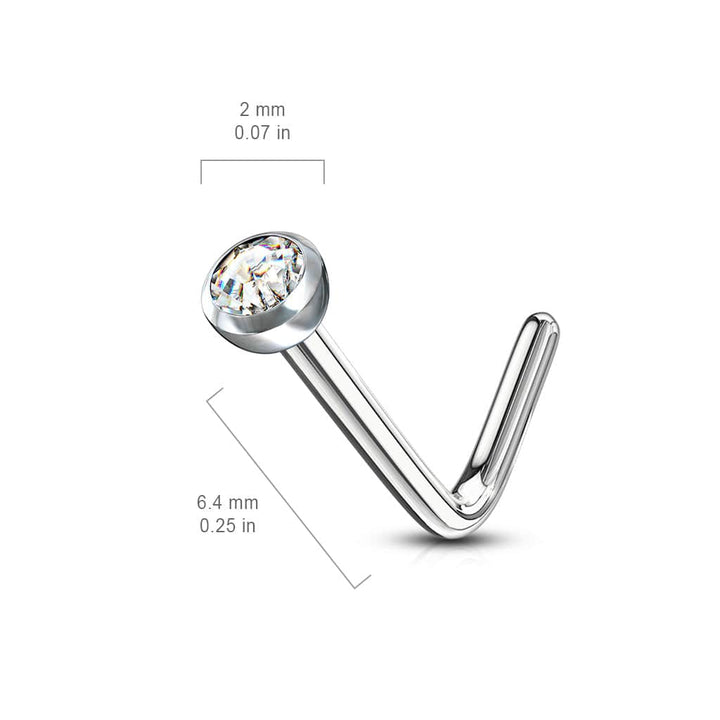 Surgical Steel Press Fit Aqua CZ Gem "L" Shape Nose Ring Pin - Pierced Universe