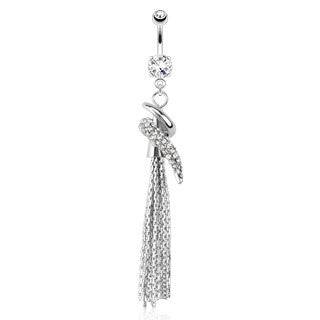 Surgical Steel Swirl Long Tassel Belly Button Navel Ring Dangle - Pierced Universe