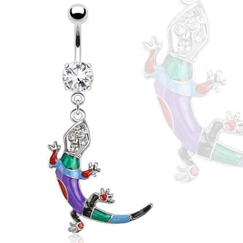 Surgical Steel Wild Multi Color Gecko Lizard Dangle Belly Button Navel Ring Surgical Steel Wild Multi Color Gecko Lizard Dangle Belly Button Navel Ring