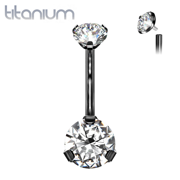 Implant Grade Titanium Internally Threaded Pink CZ Prong Belly Button Navel Ring Implant Grade Titanium Internally Threaded Pink CZ Prong Belly Button Navel Ring