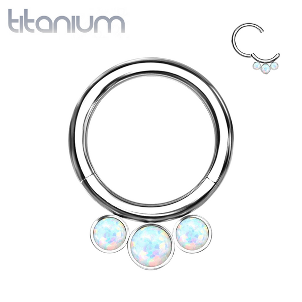 Implant Grade Titanium White Bezel Opal Septum Cartilage Daith Hinged Clicker - Pierced Universe