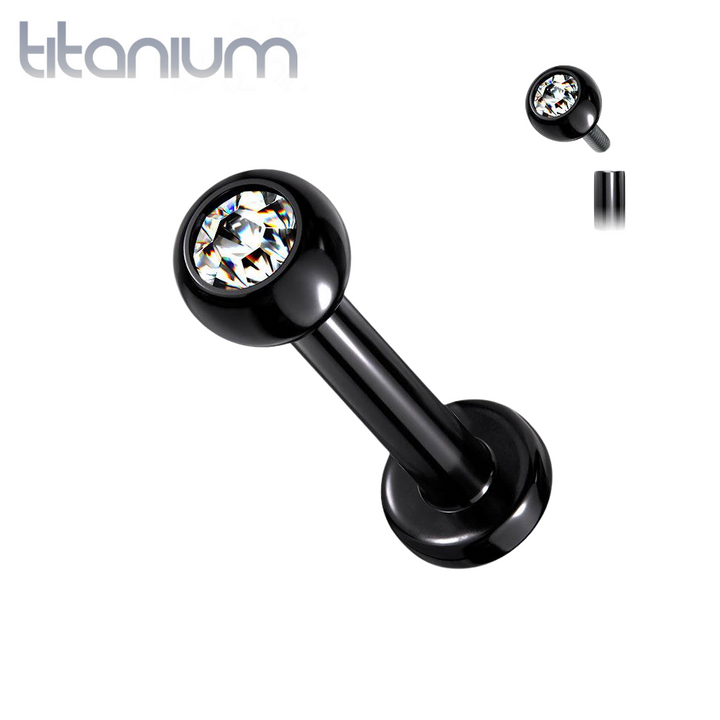 Implant Grade Titanium Internally Threaded Black PVD White CZ Labret Flat Back - Pierced Universe