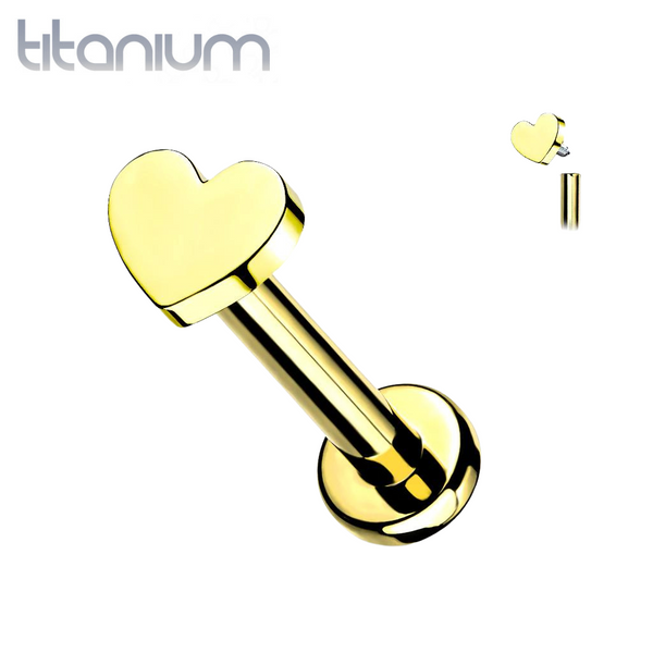 Internally Threaded Small Heart Gold PVD Implant Grade Titanium Labret - Pierced Universe