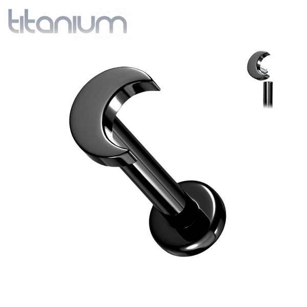 Internally Threaded Crescent Moon Black PVD Implant Grade Titanium Labret - Pierced Universe